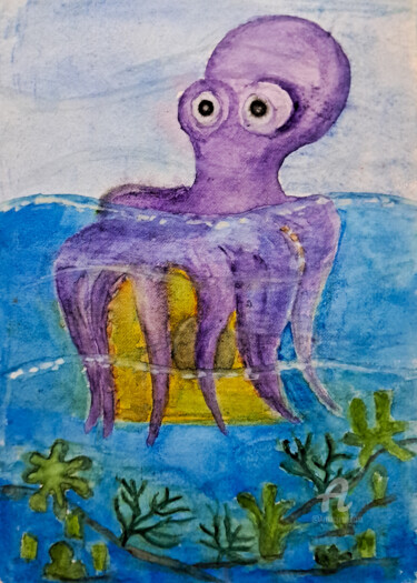 Peinture intitulée "Octopus in charge" par Homely Art, Œuvre d'art originale, Aquarelle