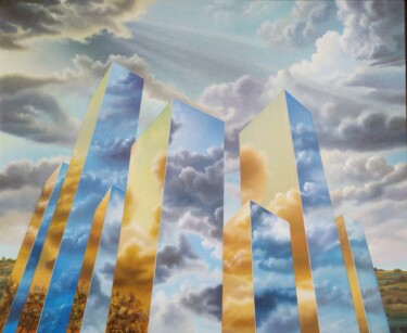 Pintura intitulada "columnas celestes" por Homero Aguilar, Obras de arte originais, Óleo
