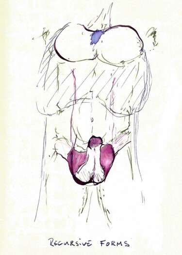 Desenho intitulada "Recursive Forms 01" por Omeros, Obras de arte originais, Tinta