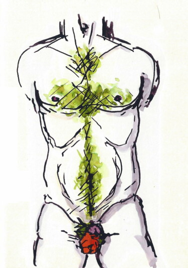 Drawing titled "Monumental Torso -…" by Omeros, Original Artwork, Ink