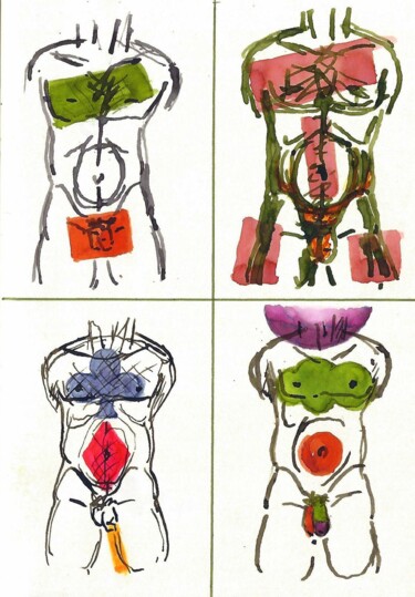 Drawing titled "Four Decorated Monu…" by Omeros, Original Artwork, Ink