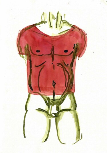 「Man In A Pink T」というタイトルの描画 Ὅμηροςによって, オリジナルのアートワーク, インク