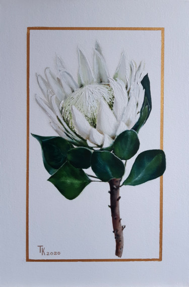 Painting titled "Royal Protea" by Tania Kalinnik, Original Artwork, Oil Mounted on Wood Stretcher frame