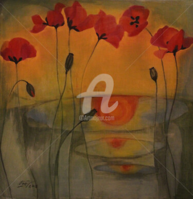 Painting titled "Red poppy" by Hong Diep Loi, Original Artwork, Watercolor