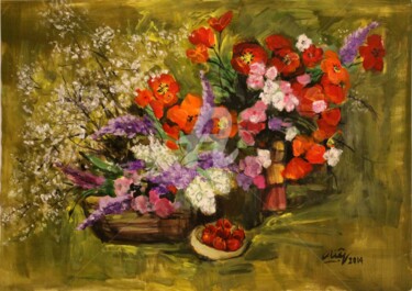 Pintura titulada "Wild flowers" por Hong Diep Loi, Obra de arte original, Gouache