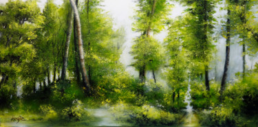 Pittura intitolato ""Printemps en Forêt…" da Hongie, Opera d'arte originale, Acrilico Montato su Telaio per barella in legno