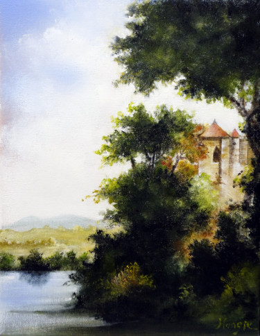Painting titled ""Au lac du vieux ch…" by Hongie, Original Artwork, Acrylic
