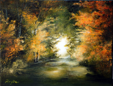 Peinture intitulée ""Trouée en automne"" par Hongie, Œuvre d'art originale, Acrylique