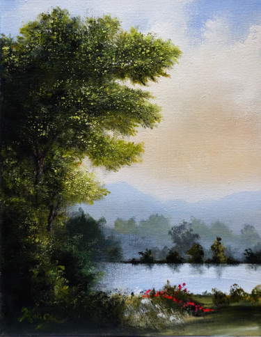 Peinture intitulée ""Le lac aux coqueli…" par Hongie, Œuvre d'art originale
