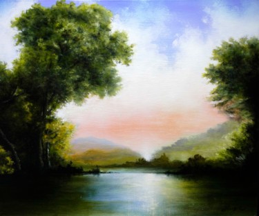 Peinture intitulée ""Siren's lake"" par Hongie, Œuvre d'art originale, Acrylique