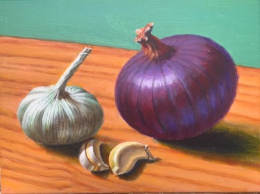 Painting titled "Onion and Garlic" by Jin Hong, Original Artwork, Acrylic