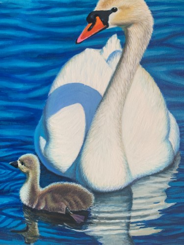 Painting titled "Swan 1" by Jin Hong, Original Artwork, Acrylic