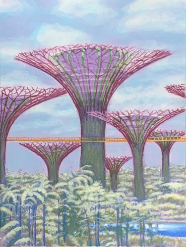 Painting titled "garden by the bay" by Jin Hong, Original Artwork, Acrylic
