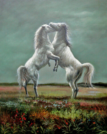 Painting titled "oil painting horses…" by Hongtao Huang, Original Artwork, Oil