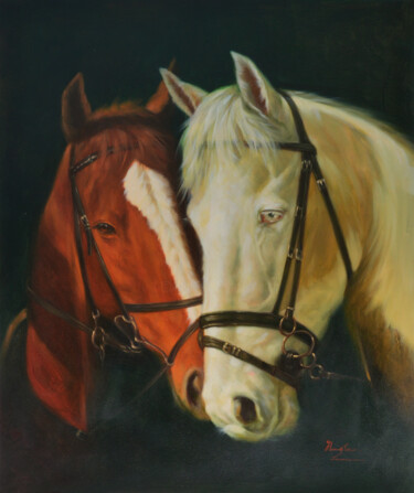 Malerei mit dem Titel "OIL PAINTING HORSES…" von Hongtao Huang, Original-Kunstwerk, Öl