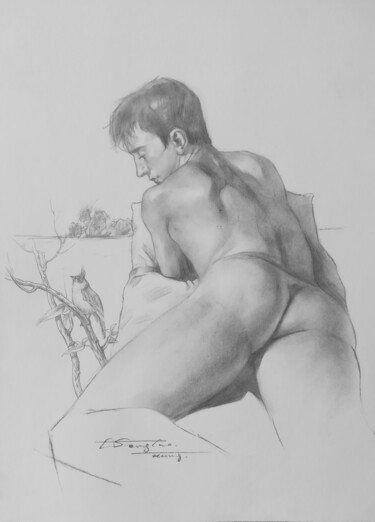Drawing titled "Drawing-The bird is…" by Hongtao Huang, Original Artwork, Charcoal