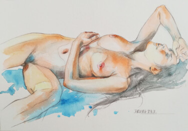 Painting titled "Watercolor women #1…" by Hongtao Huang, Original Artwork, Watercolor