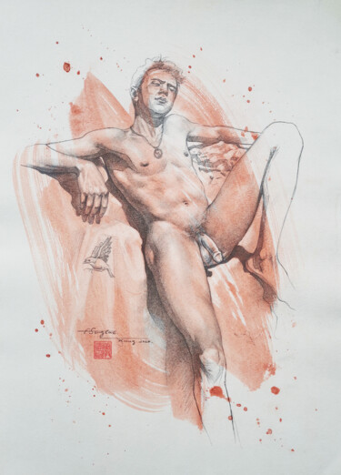 Drawing titled "DRAWING Man #201018" by Hongtao Huang, Original Artwork, Charcoal