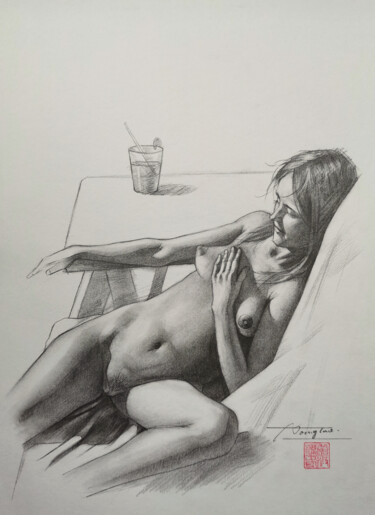 Drawing titled "DRAWING - FEMALE NU…" by Hongtao Huang, Original Artwork, Pencil