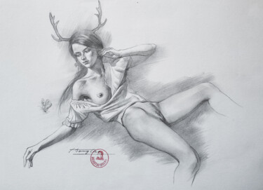 Drawing titled "DRAWING-Female nude…" by Hongtao Huang, Original Artwork, Pencil