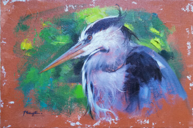 Schilderij getiteld "Oil painting heron" door Hongtao Huang, Origineel Kunstwerk, Olie