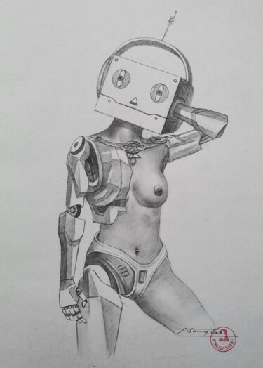 Disegno intitolato "Robot girl" da Hongtao Huang, Opera d'arte originale, Matita