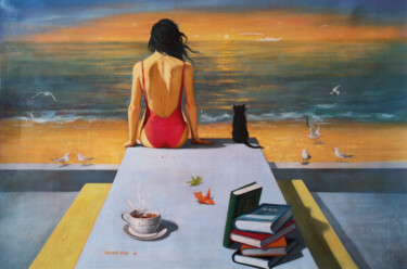 Картина под названием "Watch the sunrise w…" - Hongtao Huang, Подлинное произведение искусства, Масло