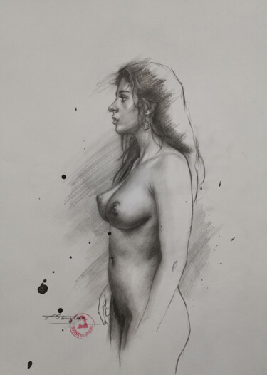 图画 标题为“Drawing-Female nude…” 由Hongtao Huang, 原创艺术品, 铅笔