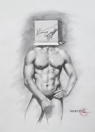Dessin intitulée "Touch you" par Hongtao Huang, Œuvre d'art originale, Crayon