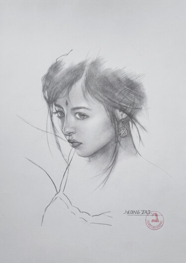 图画 标题为“Chinese girl#22421” 由Hongtao Huang, 原创艺术品, 铅笔