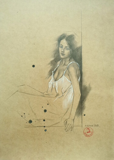 Dessin intitulée "White skirt" par Hongtao Huang, Œuvre d'art originale, Crayon
