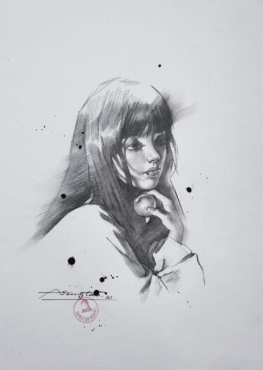 Dessin intitulée "Portrait of girl #2…" par Hongtao Huang, Œuvre d'art originale, Crayon