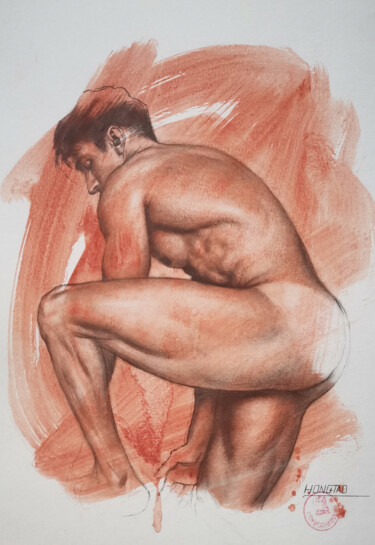 Dessin intitulée "Male model#221109" par Hongtao Huang, Œuvre d'art originale, Crayon