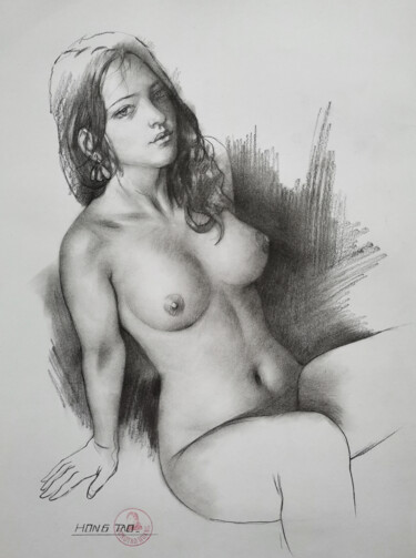 Drawing titled "Female model#22122" by Hongtao Huang, Original Artwork, Pencil