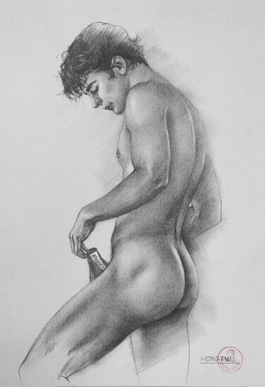 Рисунок под названием "Young model man#238…" - Hongtao Huang, Подлинное произведение искусства, Карандаш