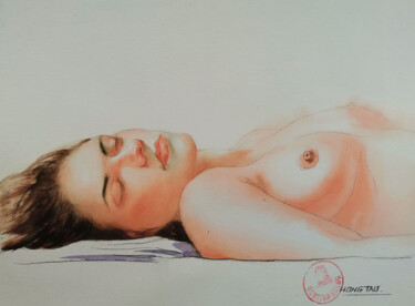 Schilderij getiteld "Beautiful dream" door Hongtao Huang, Origineel Kunstwerk, Aquarel