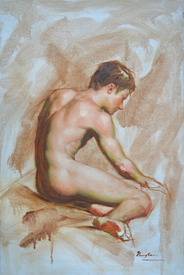 Drawing titled "OIL PAINTING MALE N…" by Hongtao Huang, Original Artwork, Graphite
