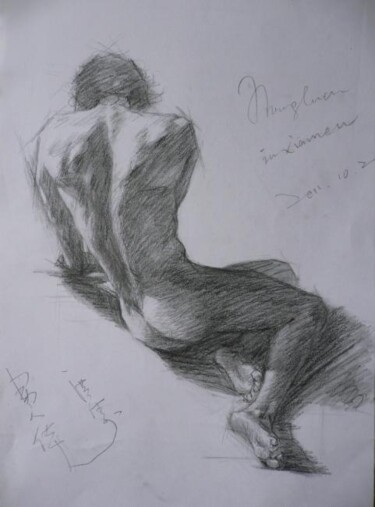 Dibujo titulada "male nude sketch by…" por Hongtao Huang, Obra de arte original, Lápiz