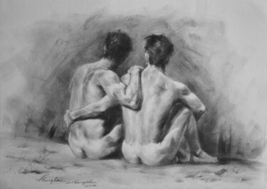 Disegno intitolato "DRAWING CHARCOAL  M…" da Hongtao Huang, Opera d'arte originale, Carbone