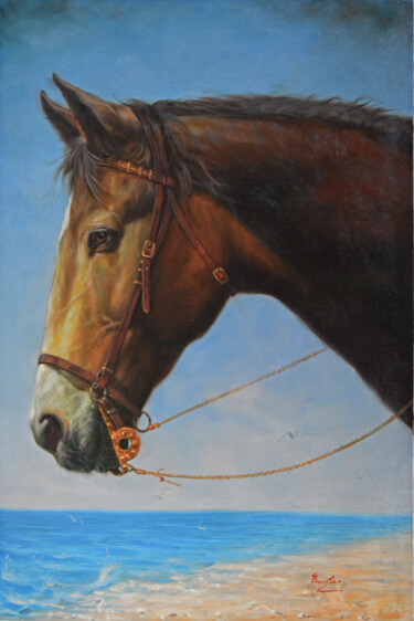 Pintura intitulada "OIL PAINTING HORSE…" por Hongtao Huang, Obras de arte originais, Óleo