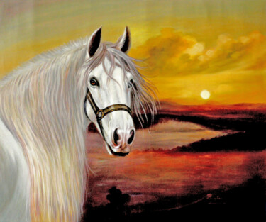 Pintura intitulada "OIL PAINTING  HORSE…" por Hongtao Huang, Obras de arte originais, Óleo