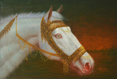 Pintura intitulada "OIL PAINTING HORSE…" por Hongtao Huang, Obras de arte originais, Óleo