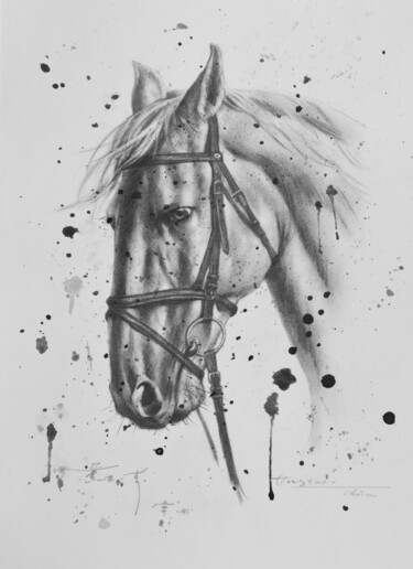 Rysunek zatytułowany „DRAWING  HORSE #180…” autorstwa Hongtao Huang, Oryginalna praca, Węgiel drzewny