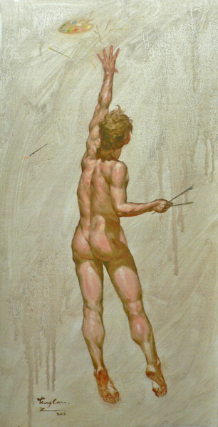 Peinture intitulée "MALE NUDE  OIL PAIN…" par Hongtao Huang, Œuvre d'art originale, Huile