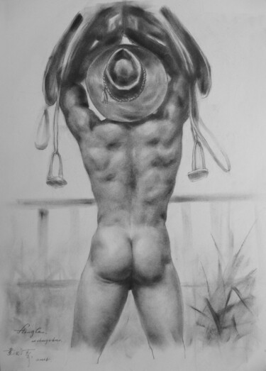 Drawing titled "DRAWING  MALE NUDE…" by Hongtao Huang, Original Artwork, Charcoal