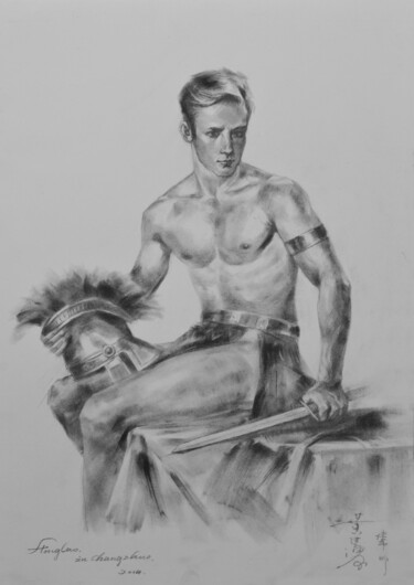 Dibujo titulada "DRAWING  MALE NUDE…" por Hongtao Huang, Obra de arte original, Carbón