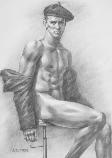 Drawing titled "DRAWING MAN #160932" by Hongtao Huang, Original Artwork, Charcoal