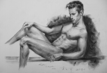 Drawing titled "DRAWING  MALE NUDE…" by Hongtao Huang, Original Artwork, Charcoal