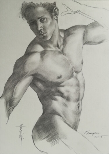 Drawing titled "DRAWING  MAN #160931" by Hongtao Huang, Original Artwork, Charcoal
