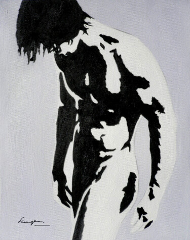 Painting titled "BLACK AND WHITE ACR…" by Hongtao Huang, Original Artwork, Acrylic